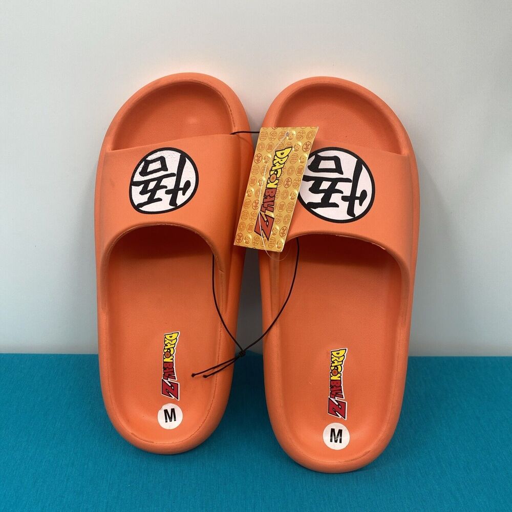 Dragon Ball Z Goku Ground Up Kanji Sandals Slides Orange Size M Mens